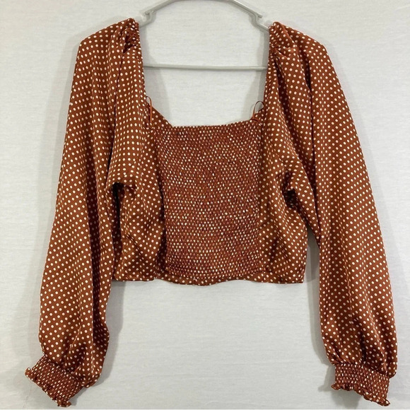 New Code X Mode Polka Dot Smocked Back Crop Top Size Large - Picture 6 of 9